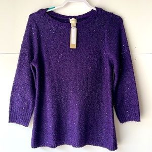 NWT! ($90) Chico's Women's Purple Sweater Blouse Top Glitter Sequin Sz 1(US M/8)